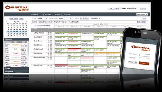Orbital Shift's online employee scheduling software with time clock.